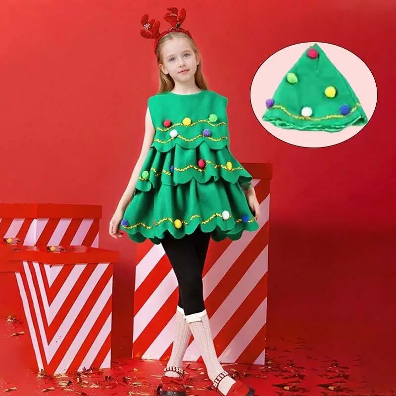 

Girls Christmas Elf Cosplay Costume Hat Kids Santa Helper Christmas Tree Dress Accessory for Xmas Fancy Party Outfits
