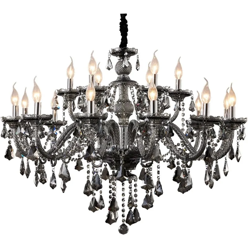 Modern Luxury K9 Crystal Chandelier 18 Light Large Smoky Gray Crystal Chandelier Lighting 39.5"E12 Crystal Pendant Light Fixture