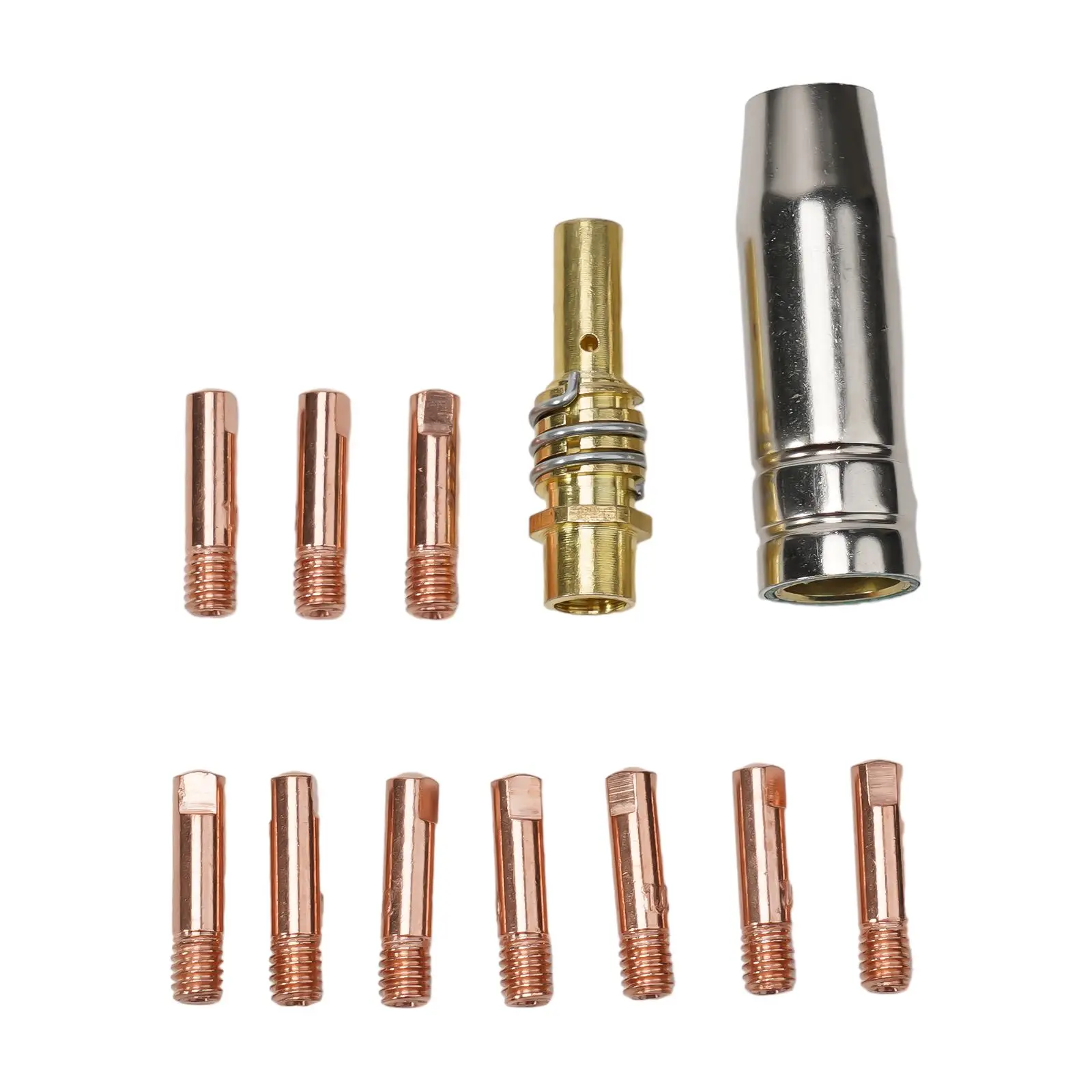 12 buah ujung kontak pelindung nosel las MIG MB15 0.8mm ujung pemegang ujung M6 Kit Diffuser Gas perlengkapan pengelasan Kit habis pakai