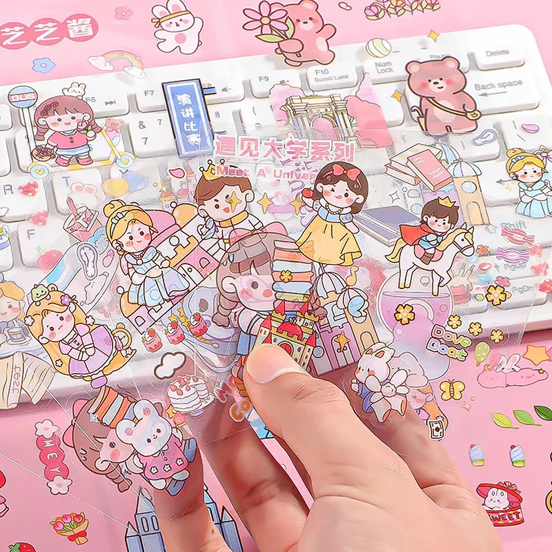 50 Pcs of Non-repetitive PET Waterproof Cute Ledger Stickers Cut-free Stickers for Students and Girls Anime Idol Card Stickers