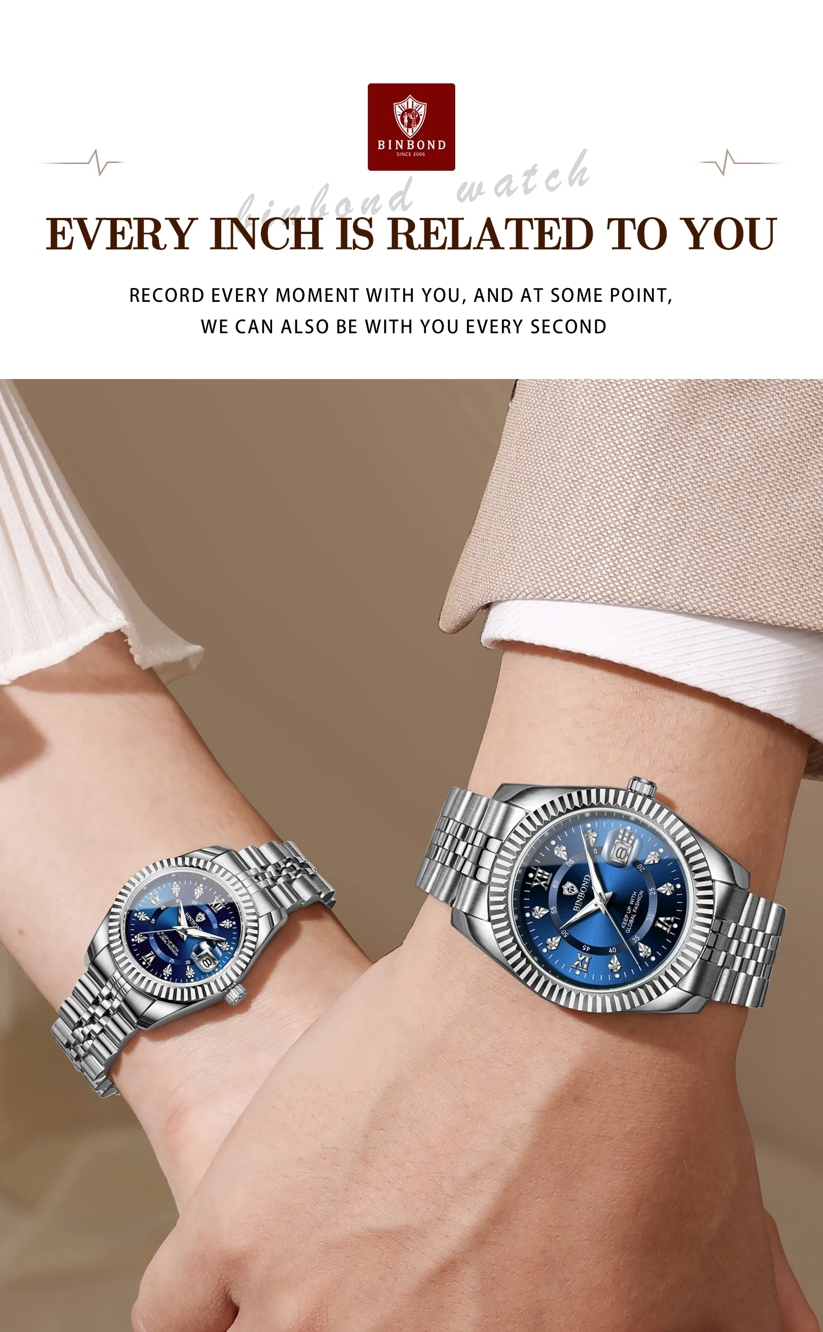 BINBOND Original Couple's Quartz Watches Luminous Waterproof Men's Women's Watch Mujer Reloj Ofertas Hoy Relogios Casal