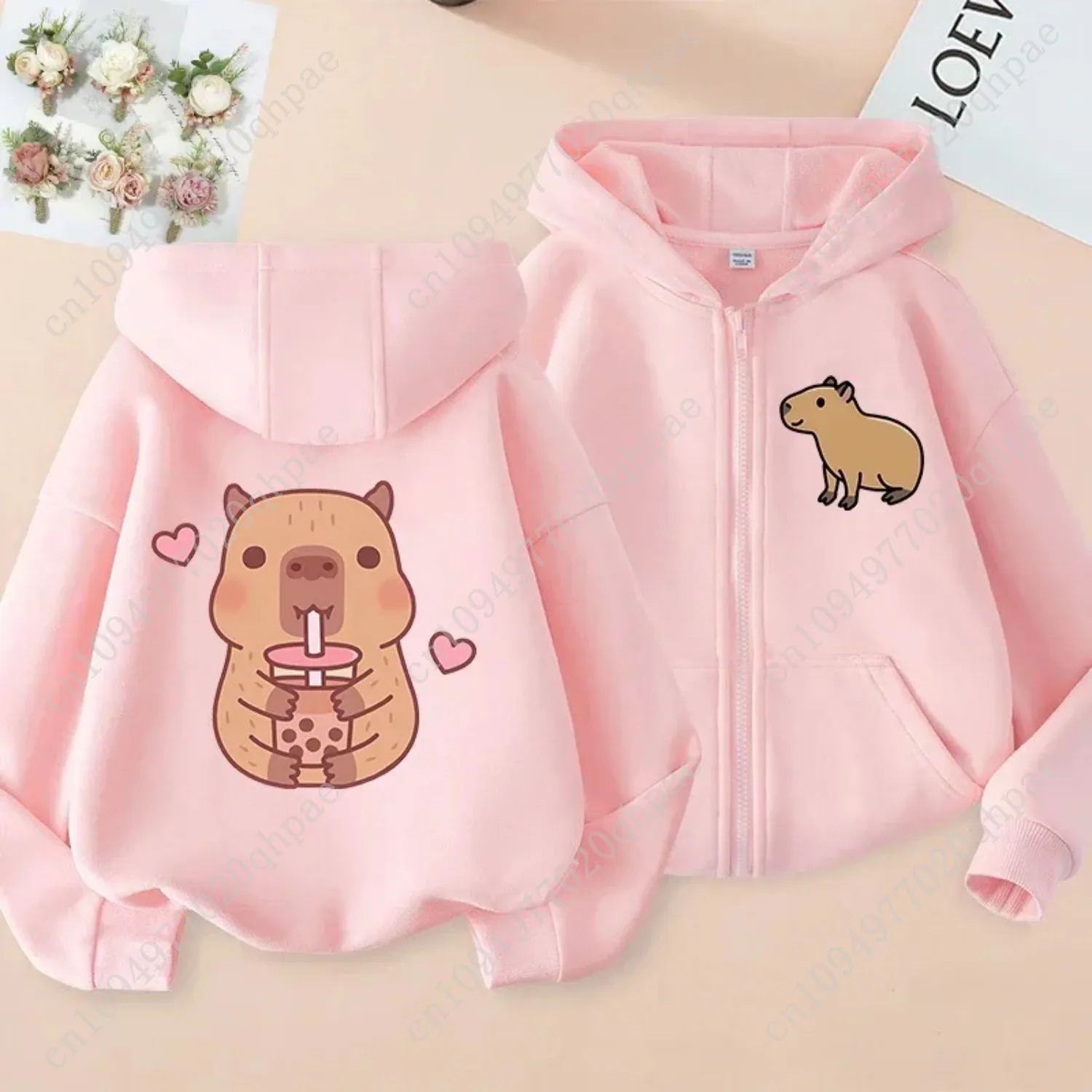 Zip Up Hoodie Kawaii Kids Capybara Children's Hoodie Zipper Children Capibara Sweatshirt Manga Clothes Kid Girl Boy Top Hoody