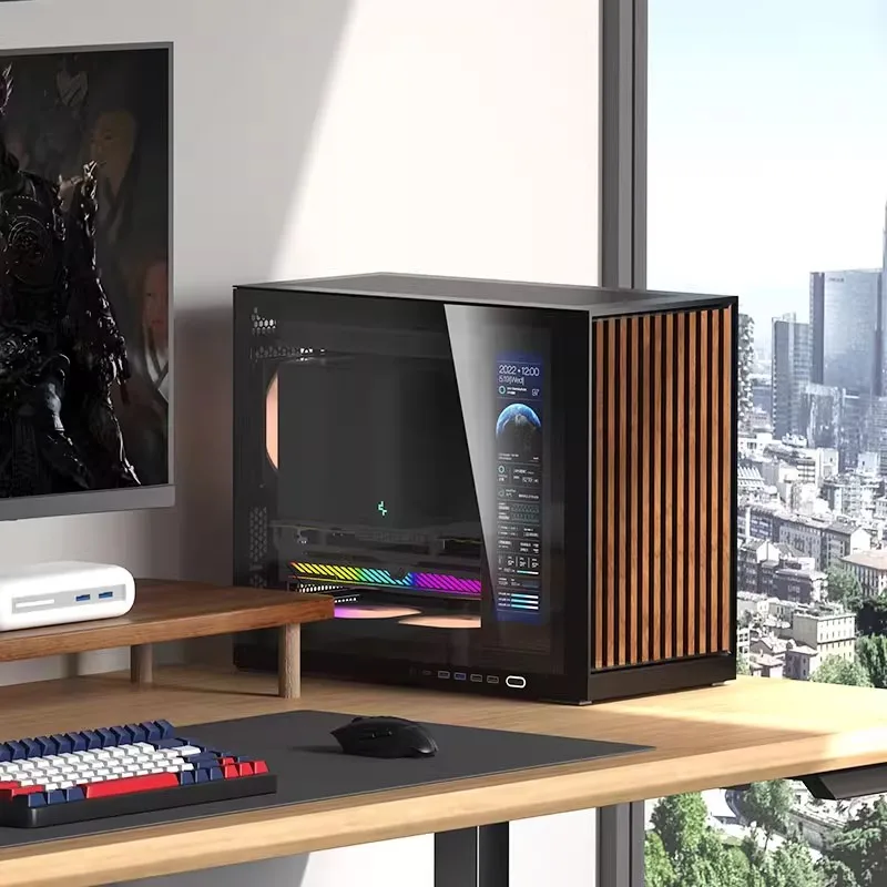 G600 Itx Case Matx lado de madera maciza transparente 360 refrigerado por agua con pantalla secundaria juego de deportes de escritorio chasis de Host portátil