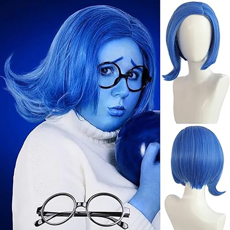 Halloween Inside Out Sadness Blue Wig Role Play Sadness blue Hair Wigs