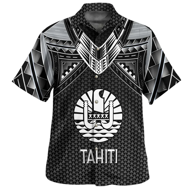 Summer Harajuku 3D Polynesian Tahiti Islands Emblem Printing Shirts Coat Of Arm Rubgy Graphic Short Men Clothing