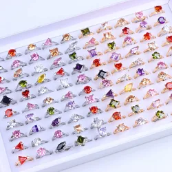 10Pcs/Lot Fashion Colorful Real Zircon Stainless Steel Ring For Women Mix Style Exquisite Wedding Engagement Jewelry Gift