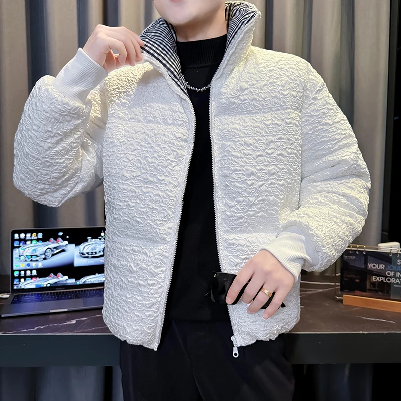 

Зимние корейские свободные парки для мужчин, толстые и теплые куртки с воротником-стойкой, повседневная уличная одежда, пальто в стиле хип-хоп, мужская одежда