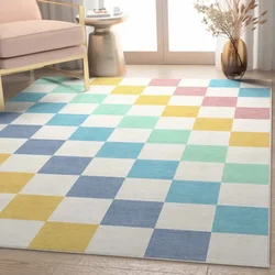 Checkered Living Room Carpet Ins Fashion Simple Macron Color Area Rug American Retro Modern Entrance Mat Non Slip Bedside Mat