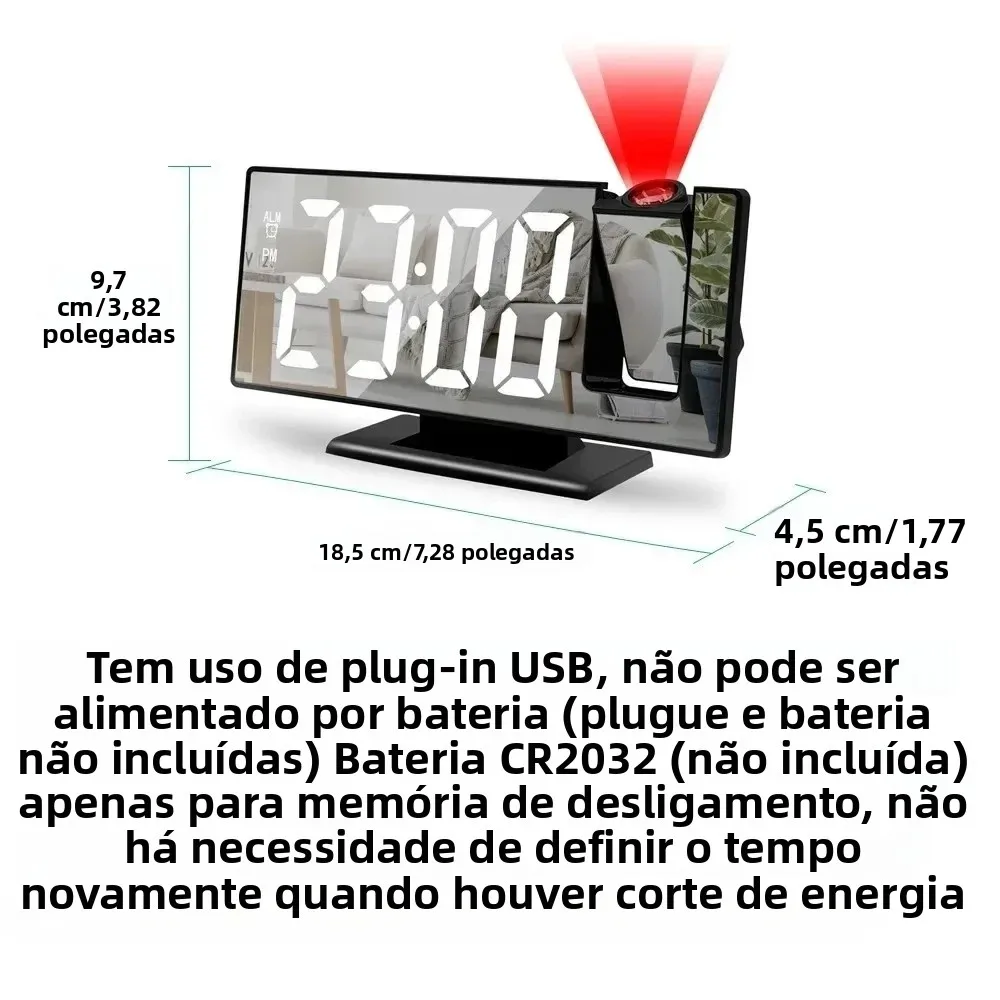 USB Powered  Digital Alarm Clock 180° Arm Projection Alarm Clock Time Temperature Snooze Table 12/24H Projector LED Clock