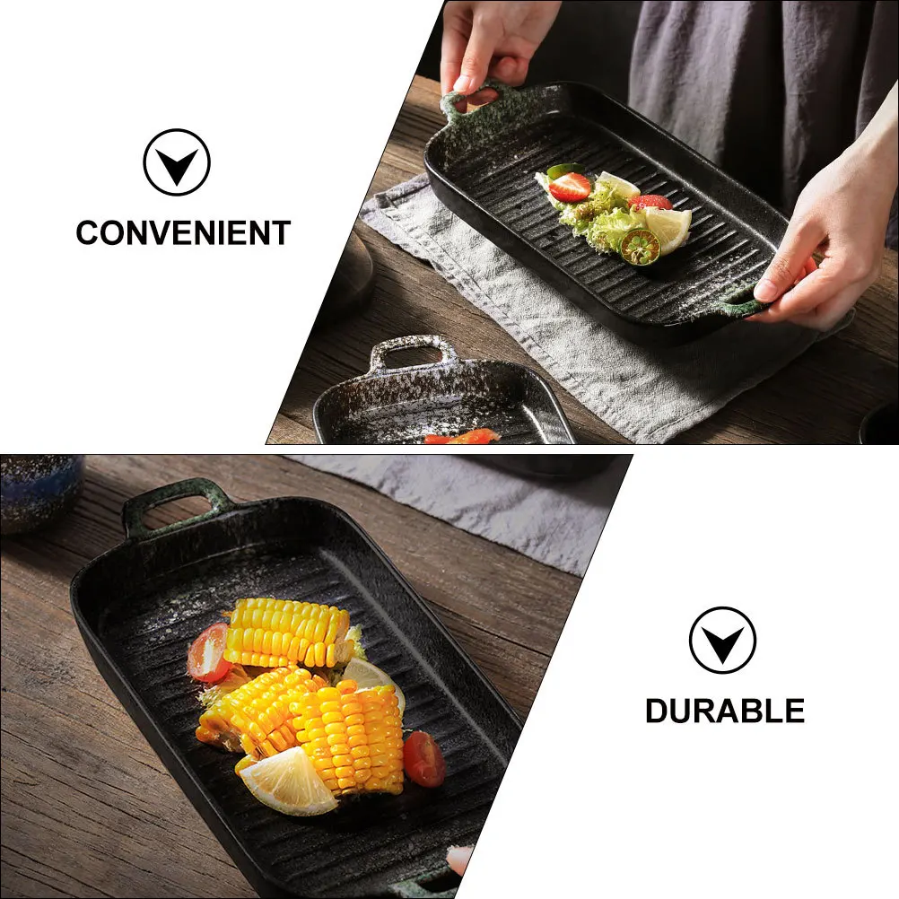 

Ceramic Baking Tray Green Kitchenware High Temperature Resistant Dual Handle Design Practical Long Lasting Use