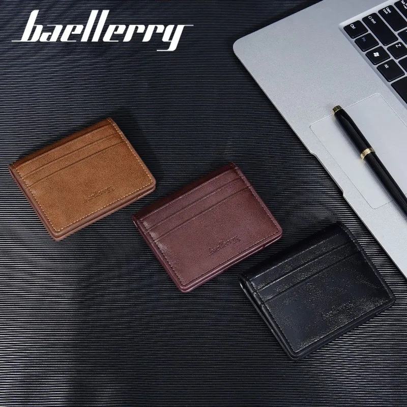 Baellerry Mini Men Card Holder Wallets Zipper Coin Pocket Slim Male Wallet PU Leather Credit Bank Card Case Small Men Purses