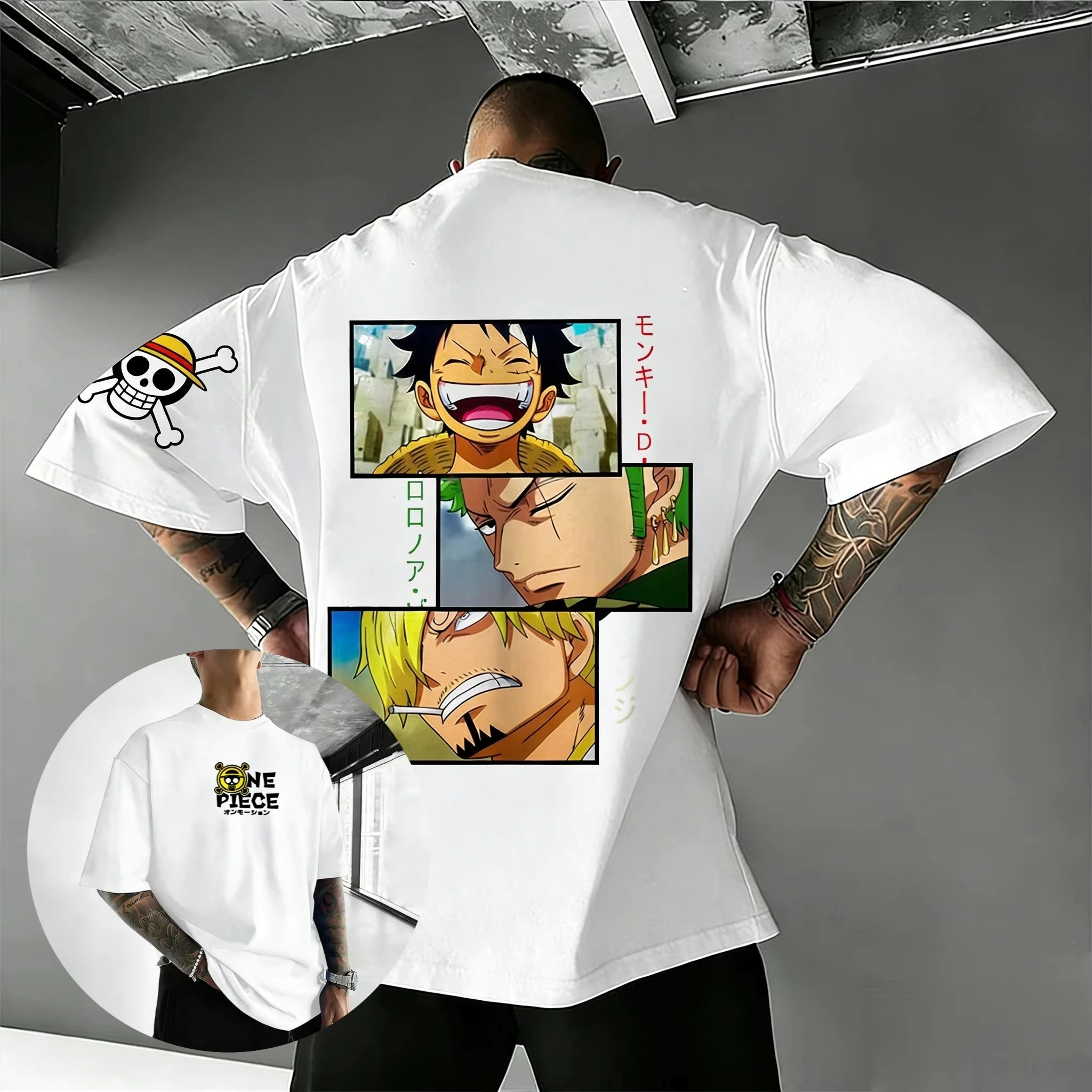 One Piece Anime Luffy Zoro Sanji bedrucktes T-Shirt für Herren und Damen, Herren-Top, Sport-T-Shirt, Herren-T-Shirt, Harajuku-T-Shirt