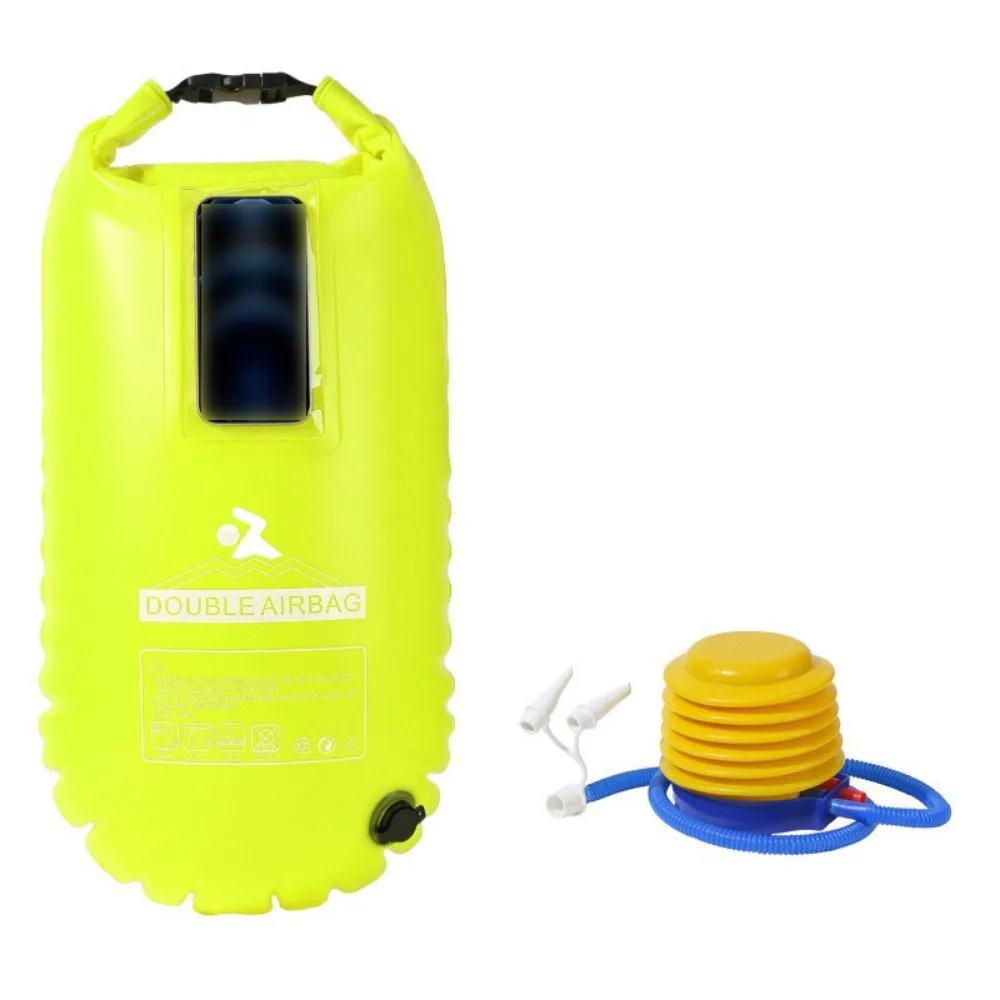

Double Air Bag Inflatable Swimming Buoy Highly Visible Waterproof Swim Safety Float with Inflator Pump Thickened