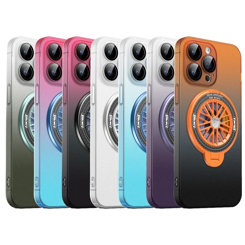 

Folding Holder Case For iPhone 14 12 13 15 Pro Max Rotating Gyro Matte Clear Gradient Cover For iPhone 15 Pro Hard Case