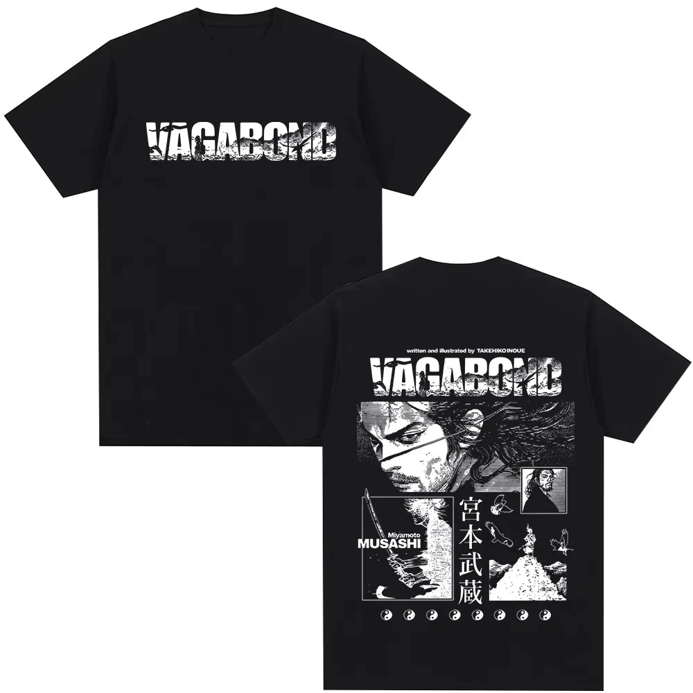 Anime Vagabond Miyamoto Musashi Manga T-Shirt Men Women Oversized Graphic Cotton Short Sleeve Casual Summer Streetwear Top Manga