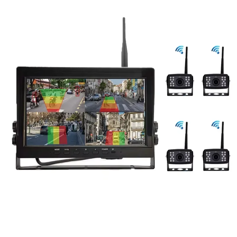 Hot-Selling 10.1 Inch Wireless Quad Split Night View Backup Reversing Waterproof Camera BSD System for Truck Van