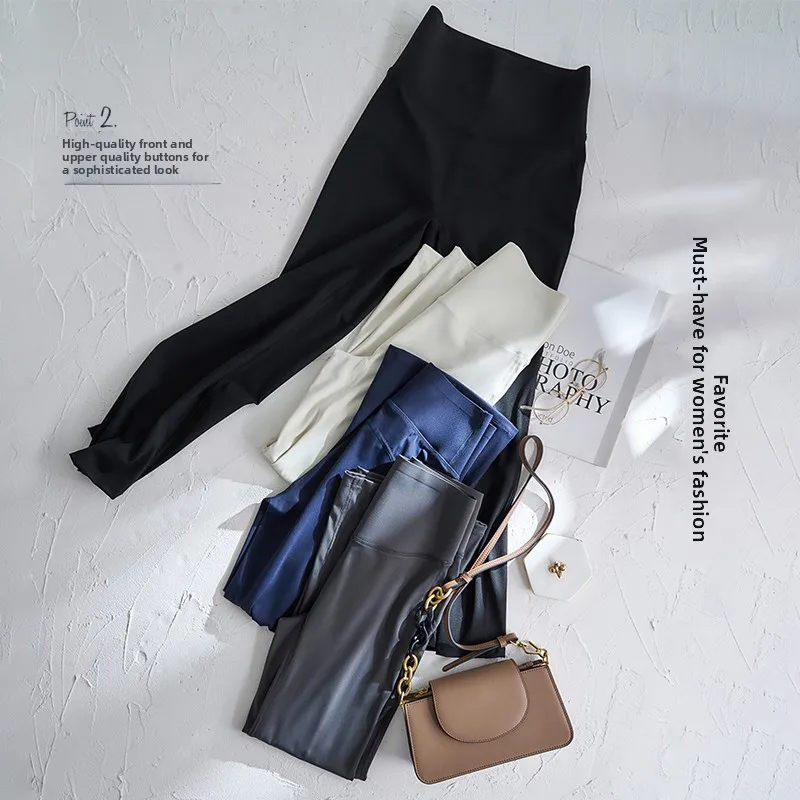 하이웨이스트 슬림핏 편안한 얇은 요가 스포츠 캐주얼 팬츠 여성용 미디길이 마이크로 플레어 팬츠