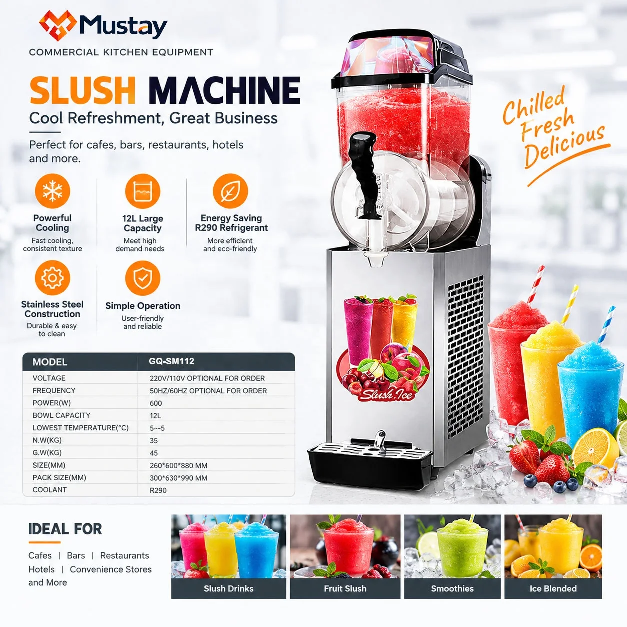 Commercial Slush Machine Single Tank 12L Stainless Steel Frozen Drink Maker for Restaurant Bar Cafe