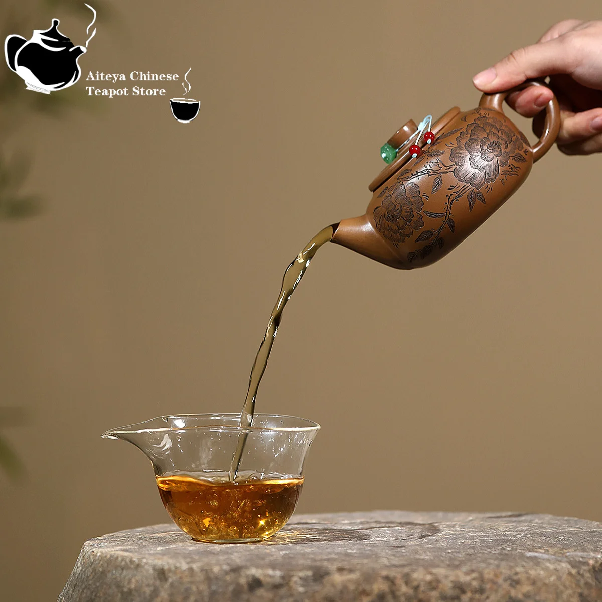 Yixing purple clay teapot, original ore, red gold, red mud, peony, jade plate, teapot, kung fu tea set