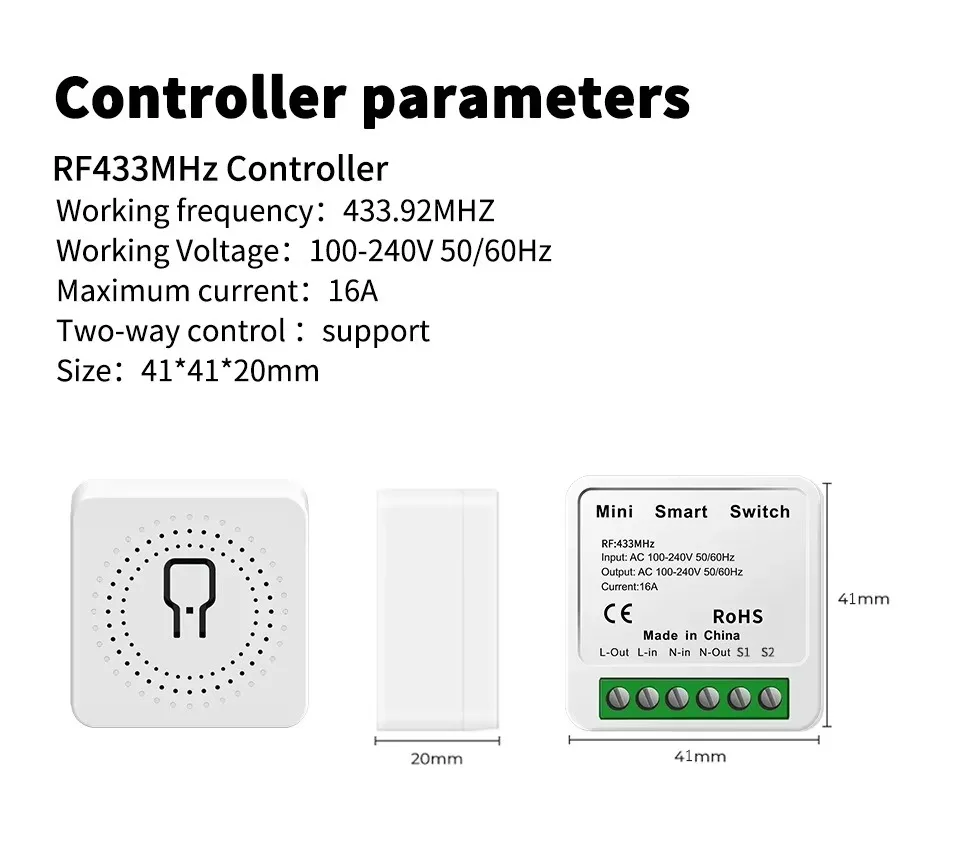 Tuya WiFi Switch Voice APP Wireless Remote Light Switch Needed Self-Powered Panel IP44 Waterproof 16A Mini WiFi Smart Switch