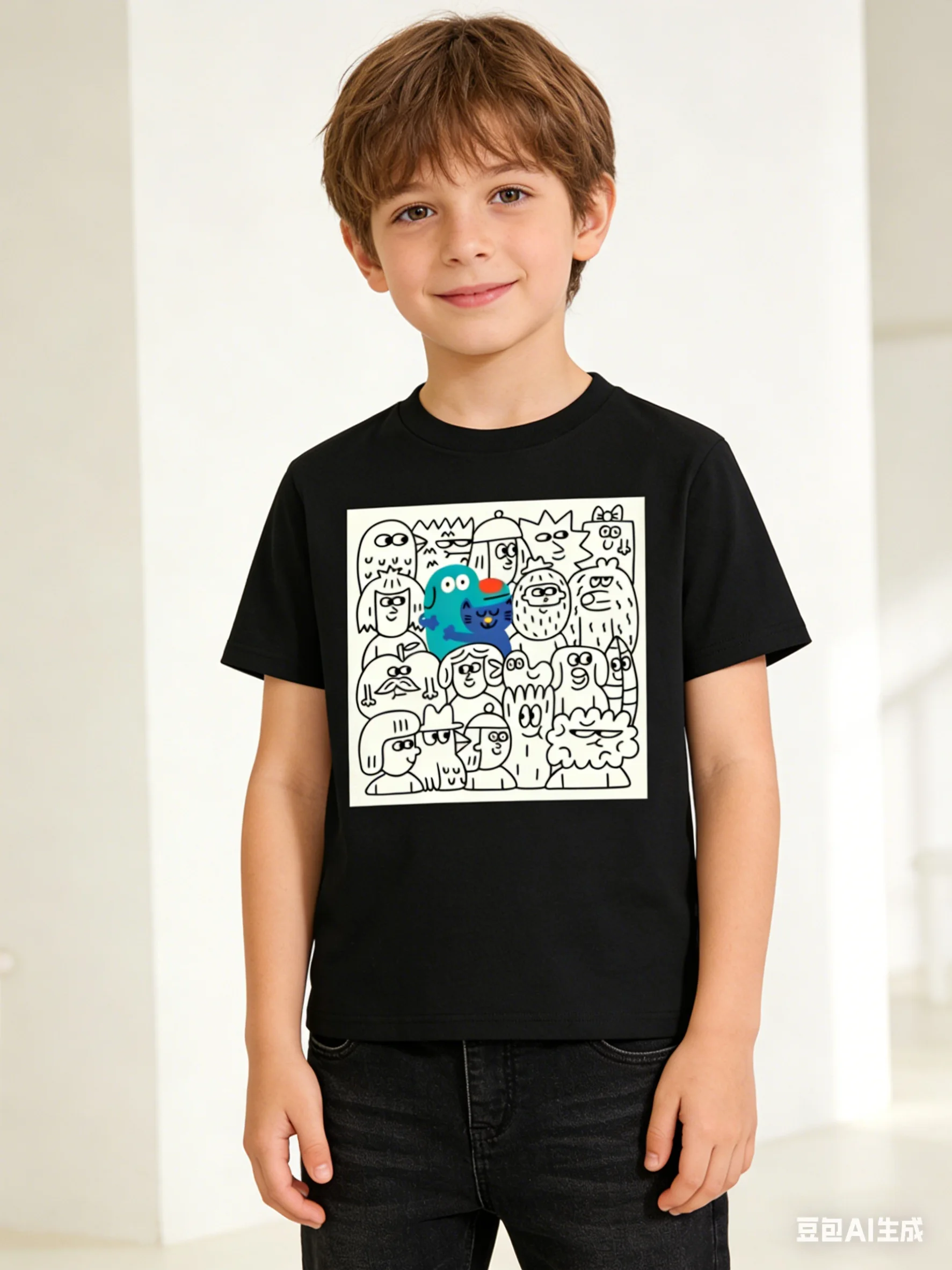 Children's Cartoon Monster Print T-Shirt Casual Versatile Top for Boys And Girls Perfect for Holidays