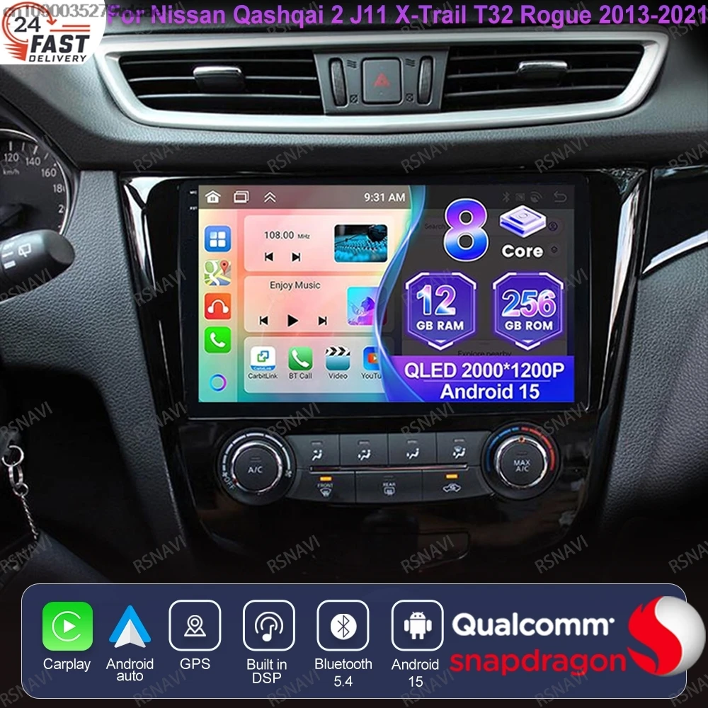 

Android 15 для Nissan Qashqai 2 J11 X-Trail T32 Rogue 2013-2021 Viedo Player Navigation BT 5G WIFI Автомобильное радио DVD Qualcomm QLED