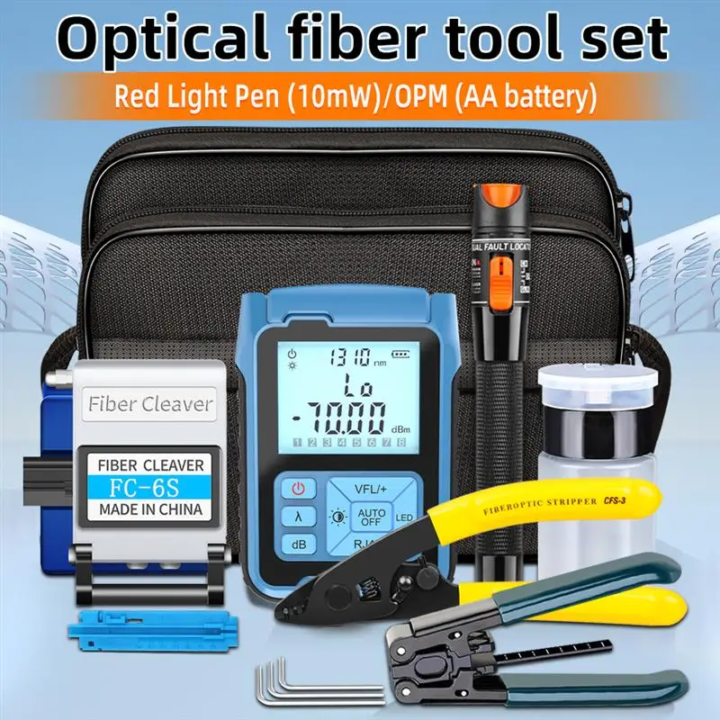 To Power Meter and 10mw Visual Fault Locator MINI OPM chargeable FC-6S Fiber Cleaver FTTH Fiber Optic Tool Kit