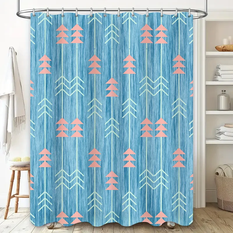Woodland Style Shower Curtain Blue Pink Arrow Design for Bathroom Decorations Machine Washable Waterproof Fabric (Based on commo
