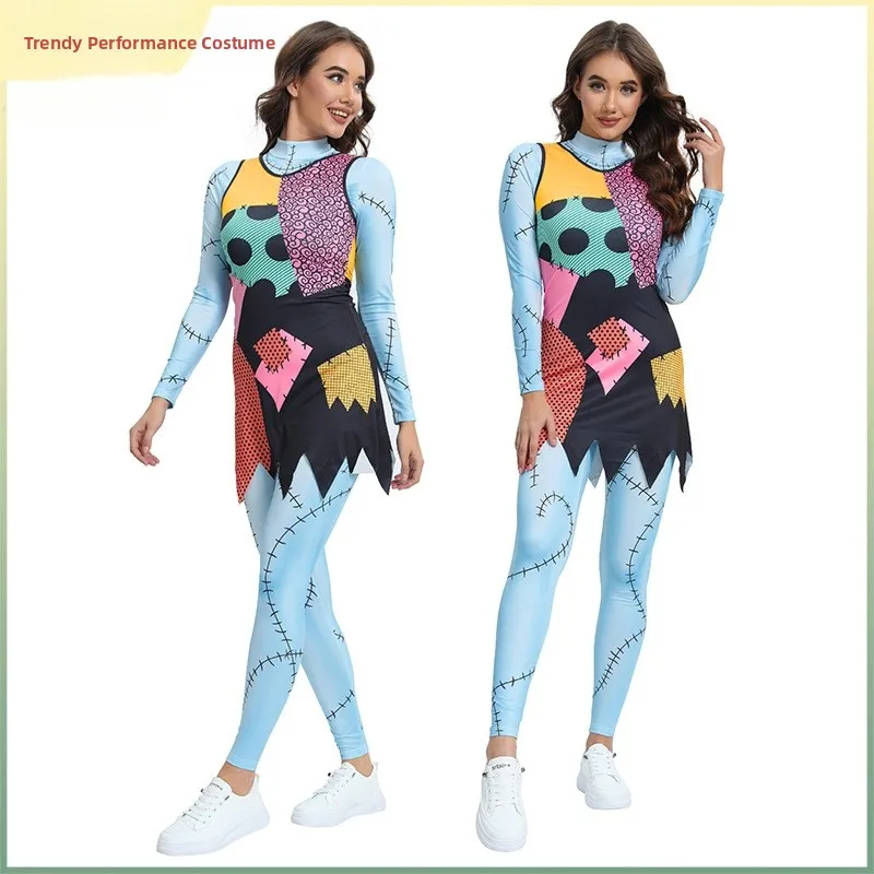 Loween Par Performance Feminino Impresso Dr Cisas Screng Noite CCosplay Sally Saia Fem Traje Étnico Desgaste