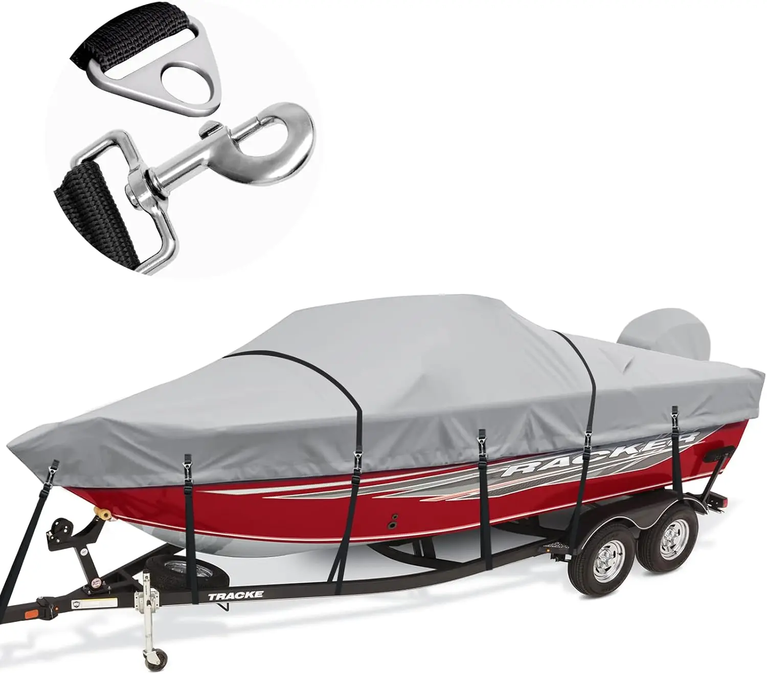 1200D Waterproof Boat Covers 20-22ft with Motor Cover and Windproof Adjustable Metal Buckle Fits Bass