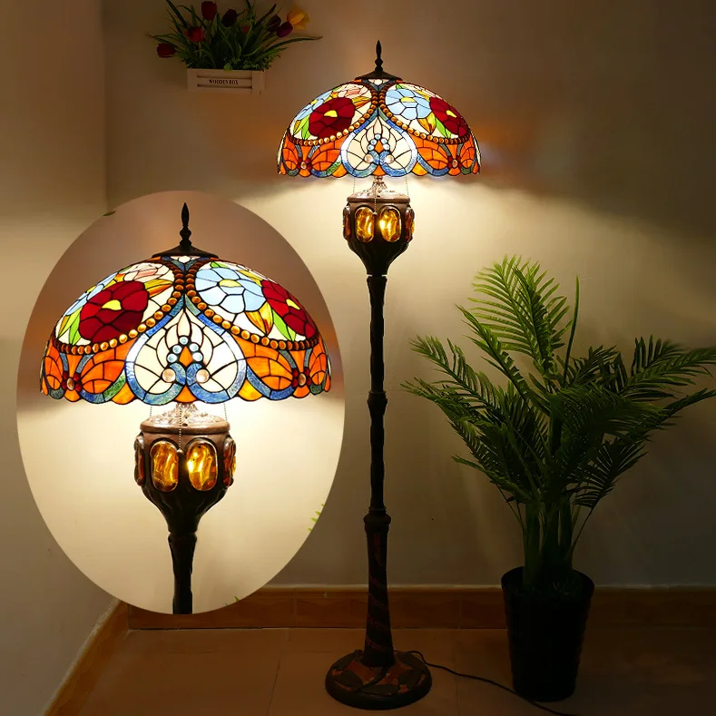 مصباح أرضي أمريكي عتيق مقاس 20 بوصة مصباح أرضي زجاجي ملون عالي الجودة