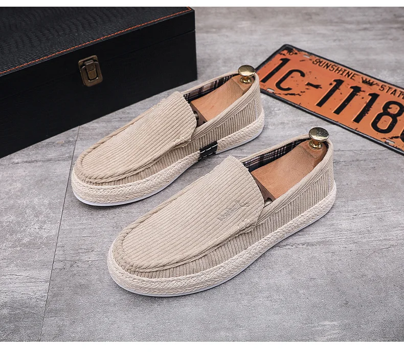 2023 New Style Corduroy Casual Shoes for Men Fashion Comfortable Linen Sole Fisherman Slip-On