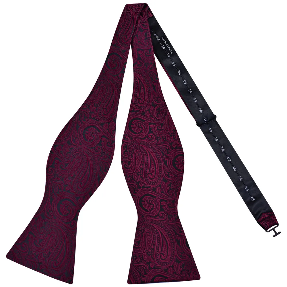 GUSLESON Kwaliteit Zwart Rood Paisley Zijde Heren Zelfbinder Boog Verstelbare Bloemen Zelfgebonden Strikjes Voor Mannen Pak Bruiloft