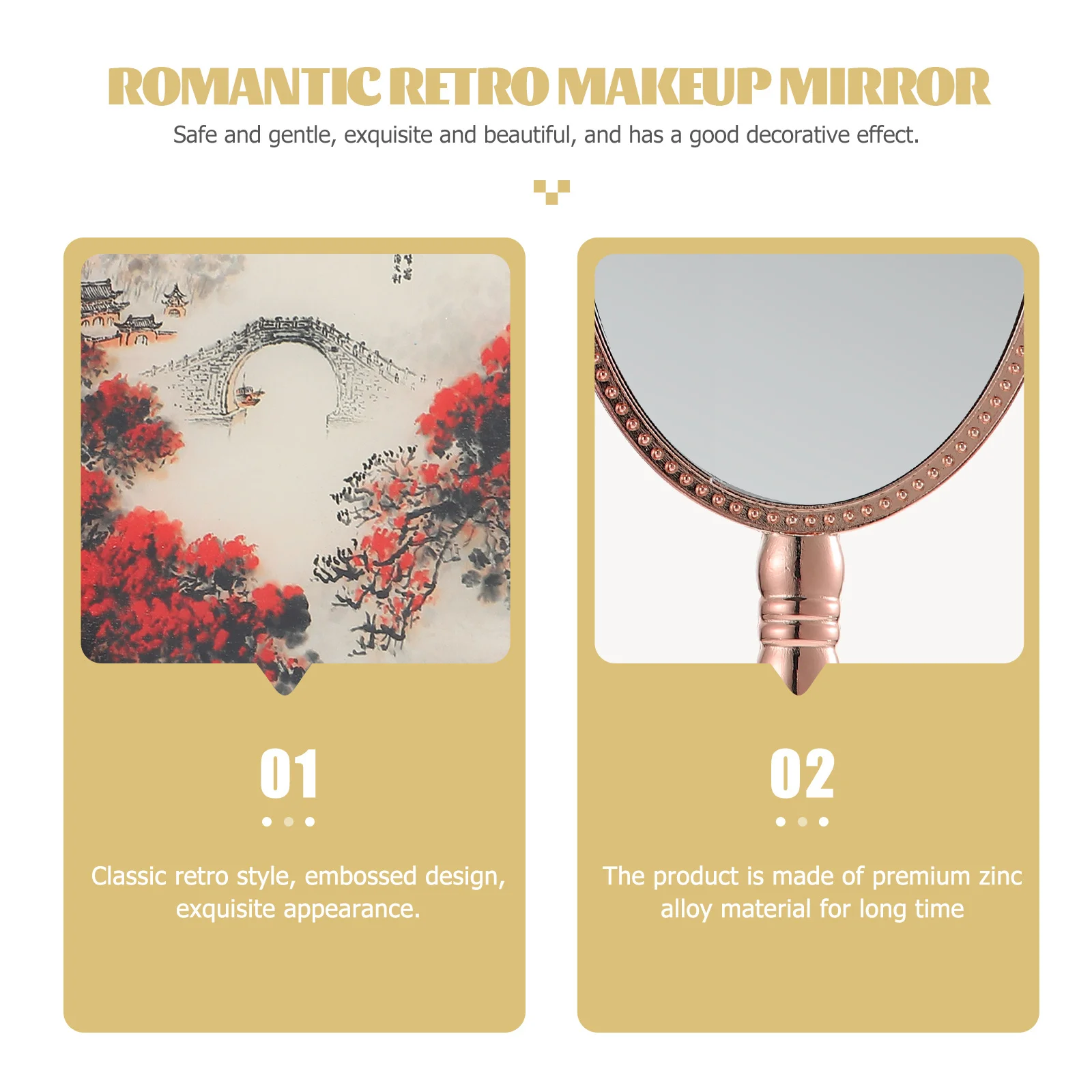 Handheld Mirror Vintage Style Premium Zinc Alloy Practical Gift for Women Friends Family Coworker Retro Hand Mirror