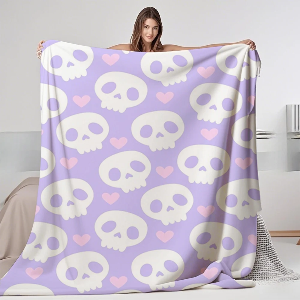 

Thoughtful Gift Flannel Cozy Blanket Kawaii Skull Hearts Pastel Oriental Sherpa Throw Luxury Throw With Wrinkle-resistant