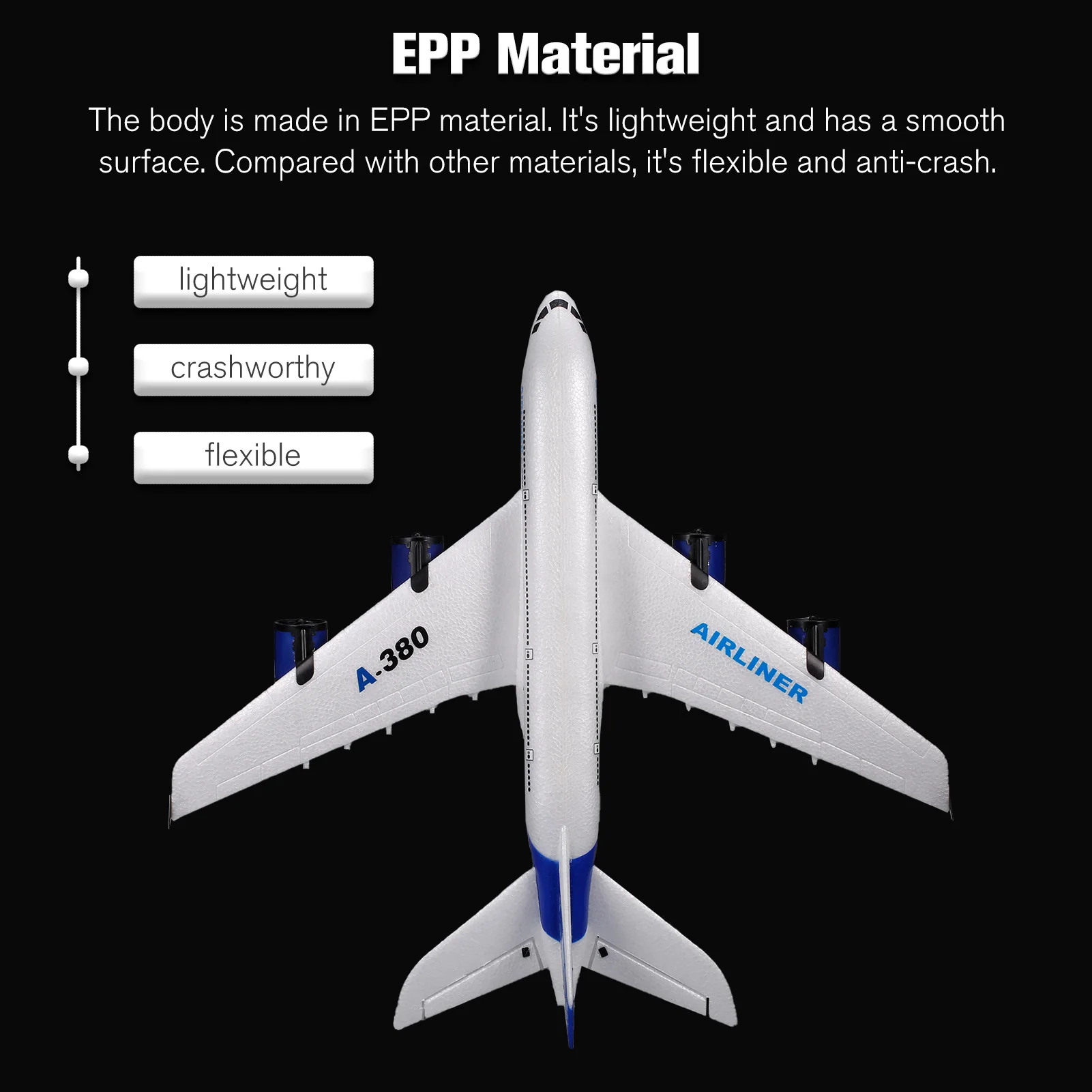 A380 2.4G RC Airplane Flying Aircraft Glider with LED Searchlight 3CH for Beginner EPP Foam Fixed Wing Airplane Foam Plane Remo