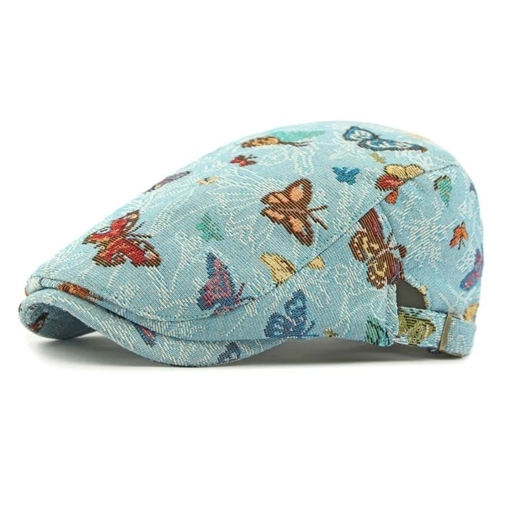 

Vintage Retro Newsboy Cap Reversible Design Ethnic Style Artist Painter Hat Sweet Casual Butterfly Embroidered Beret