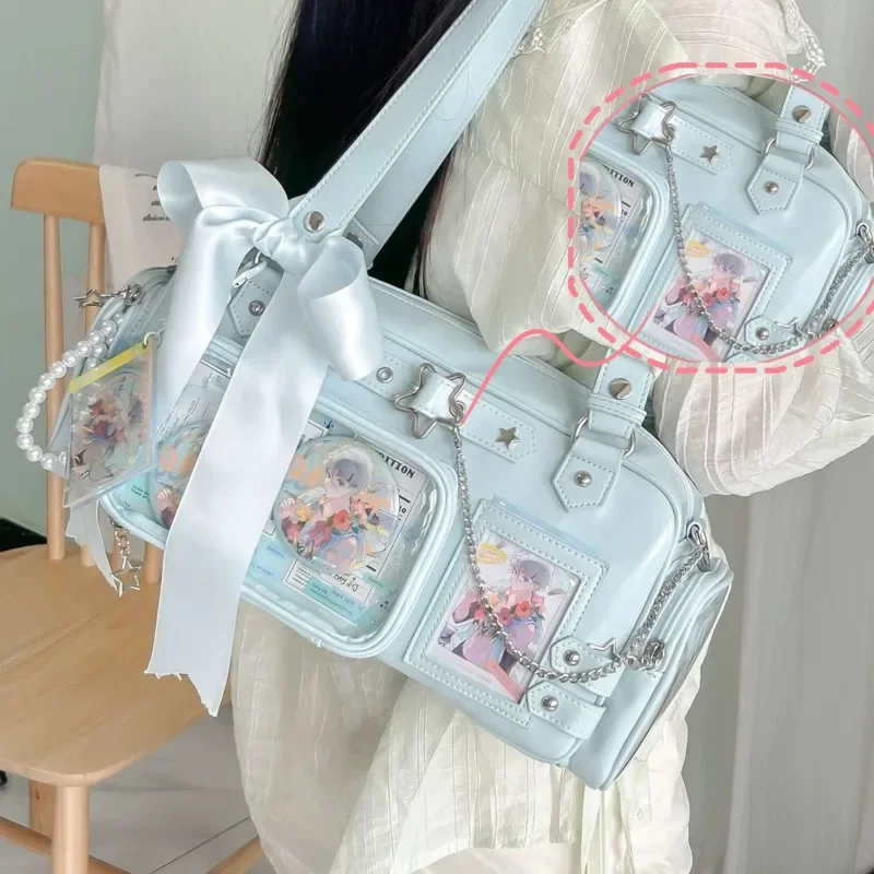 

Star Chain Y2k Harajuku Shoulder Itabag Blue Lolita Girl Pain Bags Transparent Japanese Crossbody Bag New Concert Korean Handbag