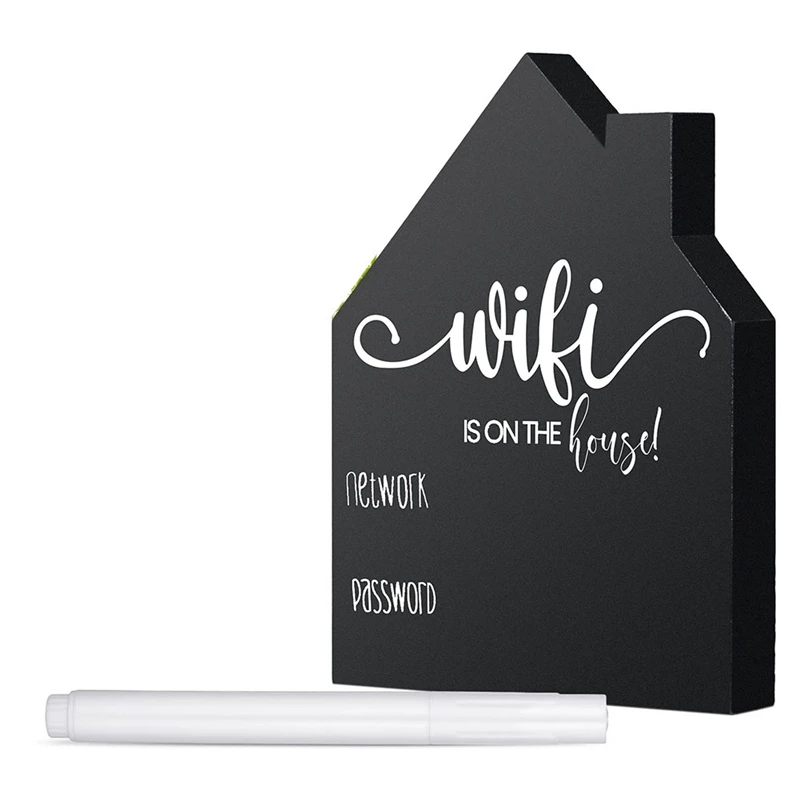 Password Sign Wooden Table Sign Wooden Freestanding Sign with Board Erasable Pen Chalkboard Style Freestanding Sign