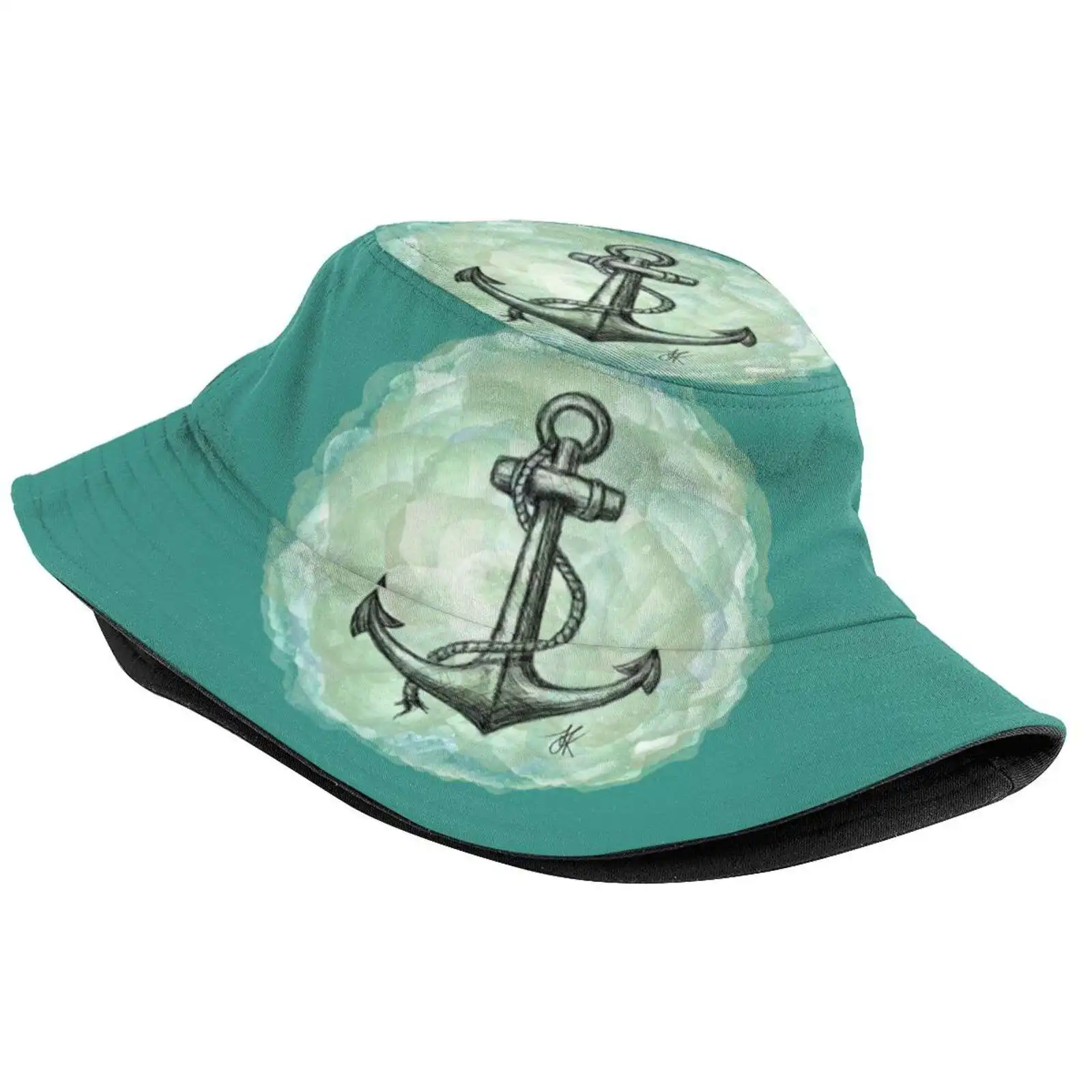 Anchor Sun Cap Fisherman Hat Bucket Hats Anchor Keeper Roof Ocean Shipping Seafaring Waves Tattoo Sailors Sailing