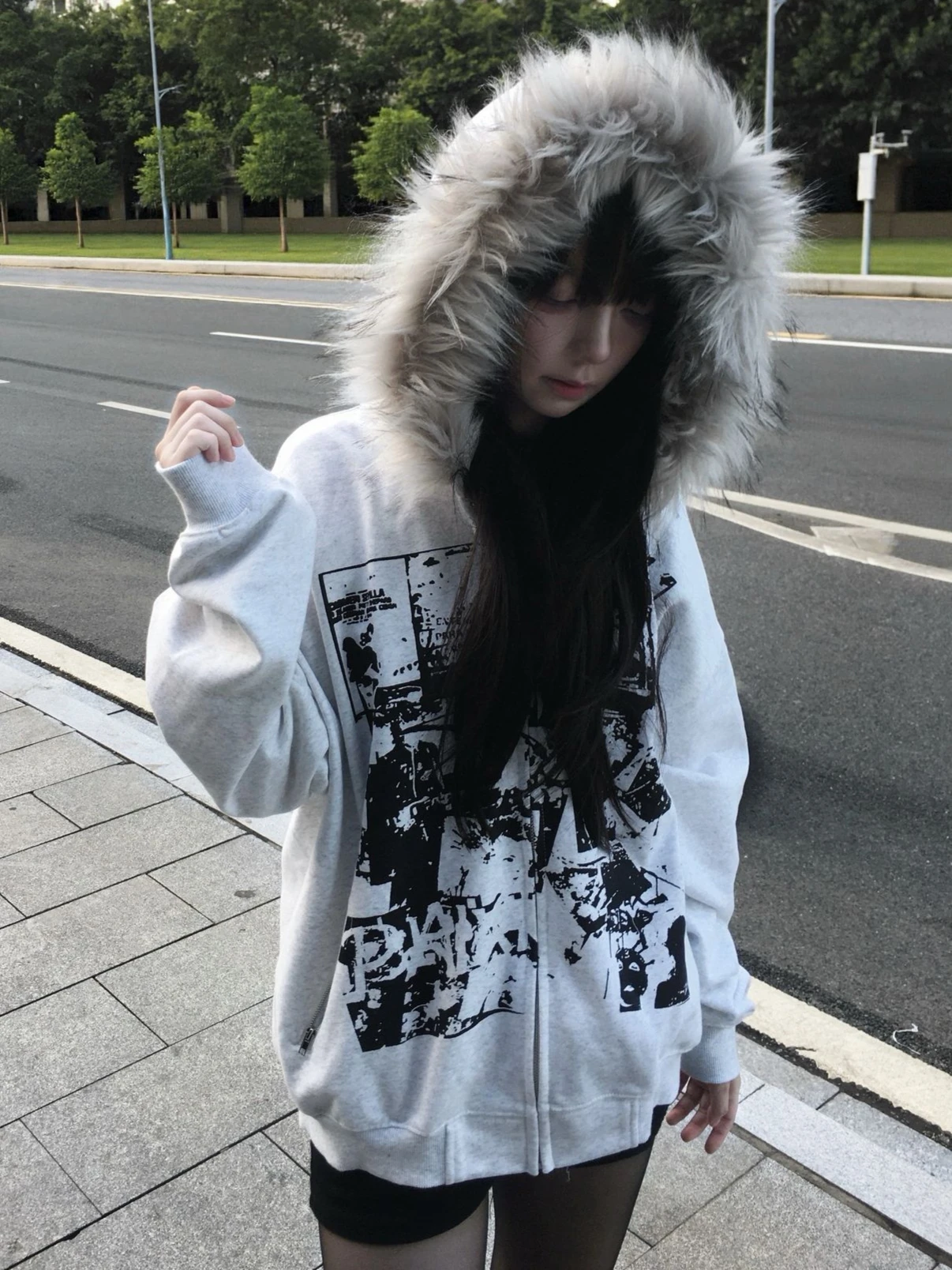 アメリカンレトロY2Kパーカー、フェイクファー付き、ジッパー - Vintage Zip Hoodie のレビューと価格