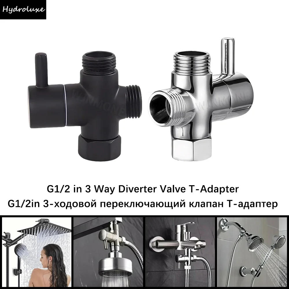 G1/2in 3 Way Diverter Valve T-Adapter Bath Showers Faucet Brass Water Separator 1/2 