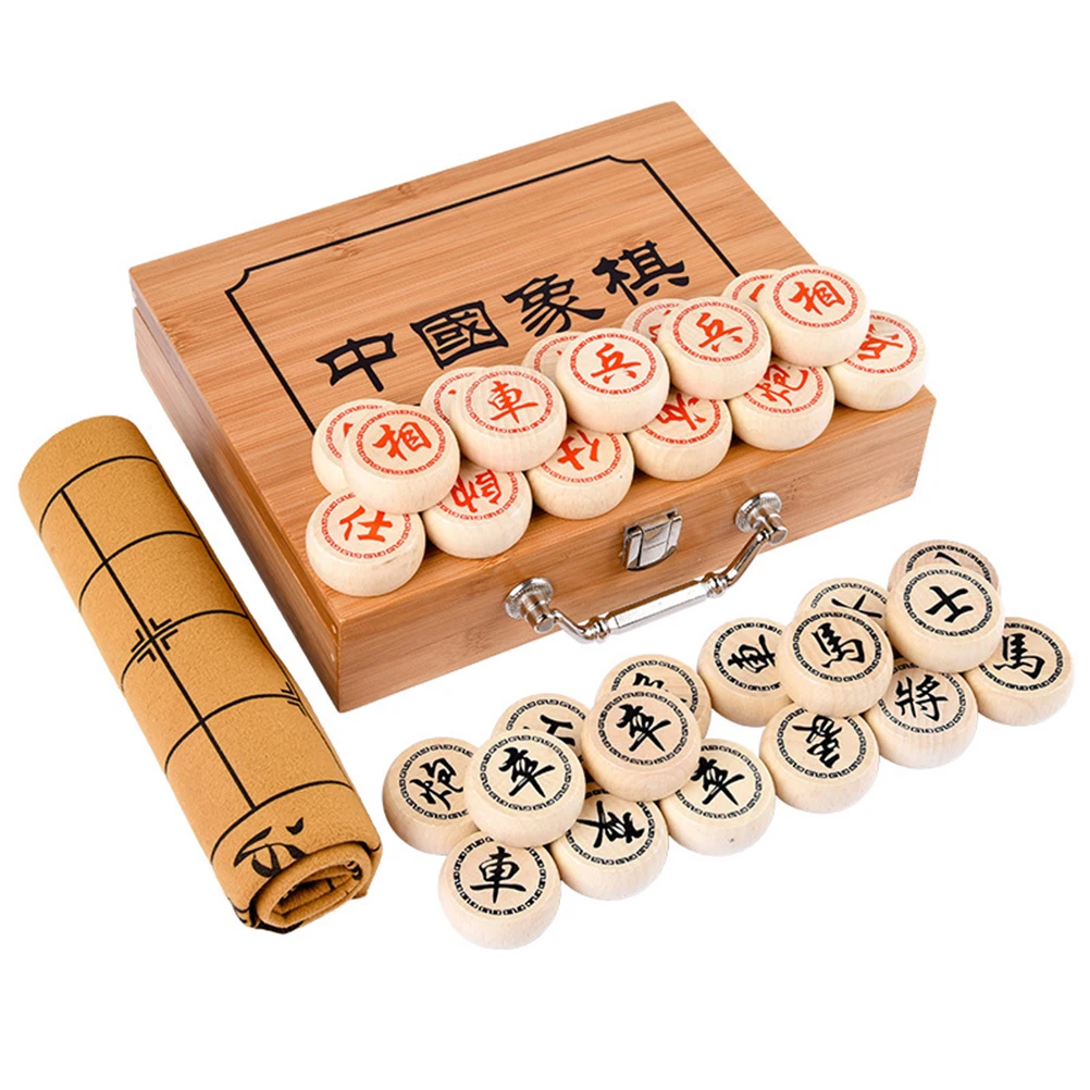 

1 Box Wooden Chinese Chess High-end Chinese Chess Foldable Chinese Chess Bamboo Box Chinese Chess Early Education Game Chess for