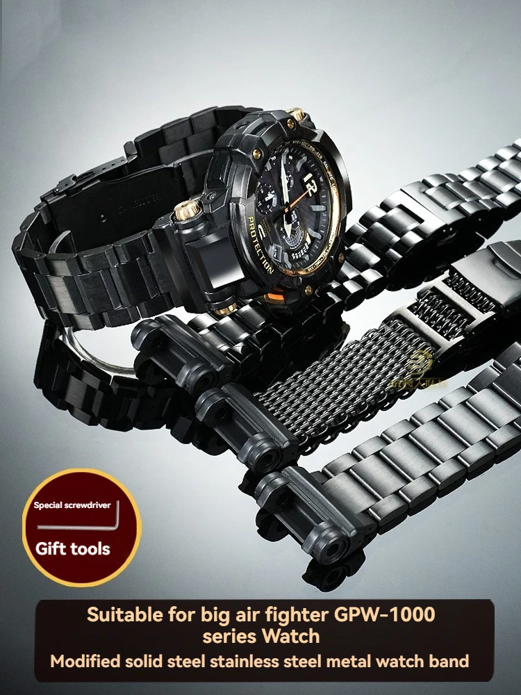 Correa de reloj de acero inoxidable para Casio GPW-1000 – Correa de metal sólido, pulsera modificada para hombre, accesorio de reloj de acero fino ajustable