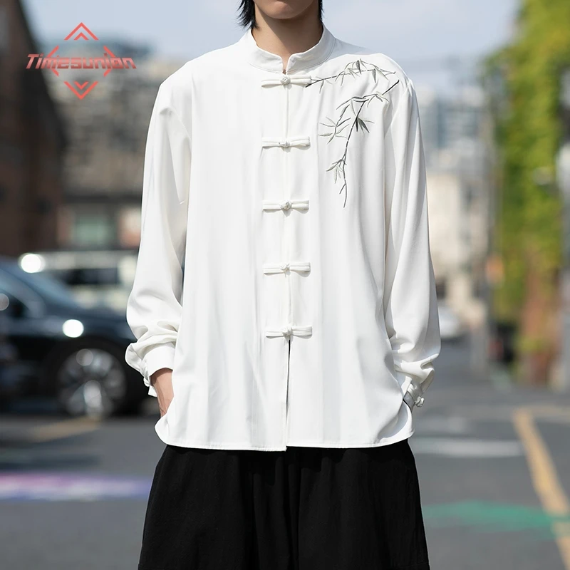 

Men's New Chinese Style Long Sleeve Tang Suit Shirt Single-breasted Embroidered Spring Autumn Fashionable Traditional Clothing