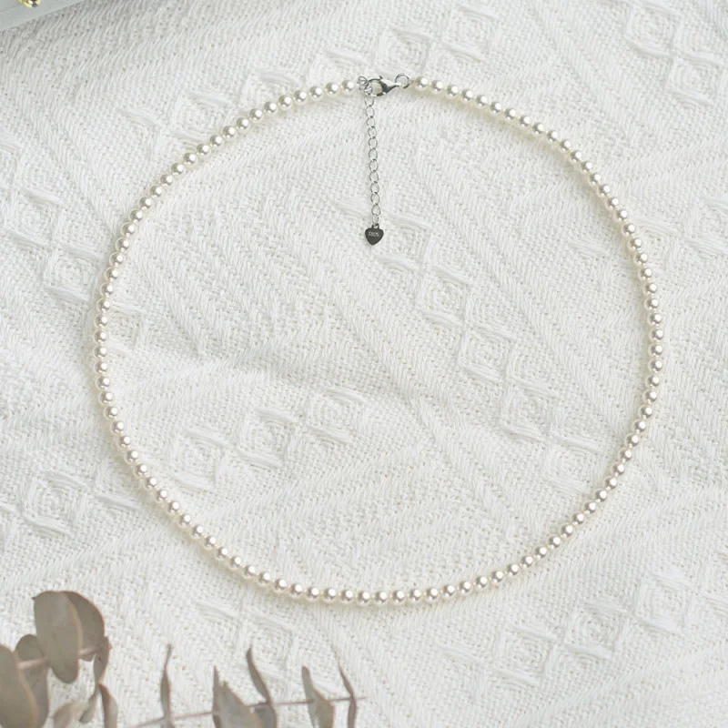 , Round Necklace, Women's Jewelry, 925 Silver Pearl Collarbone Chain