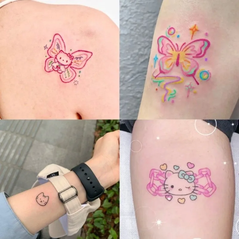 سانريو أنيمي الكرتون مرحبا كيتي طويلة الأمد اللون الوشم محاكاة الحلو بارد للماء الذراع ملصق
