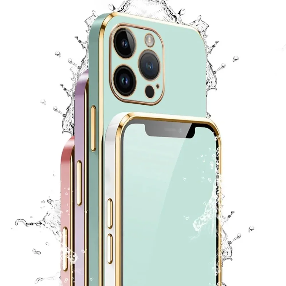 Plated Soft Phone Case For iPhone 17 Air 16 E 15 14 13 12 11 Pro Max Plus Mini Shockproof Silicone Lens Protect Wristband Cover