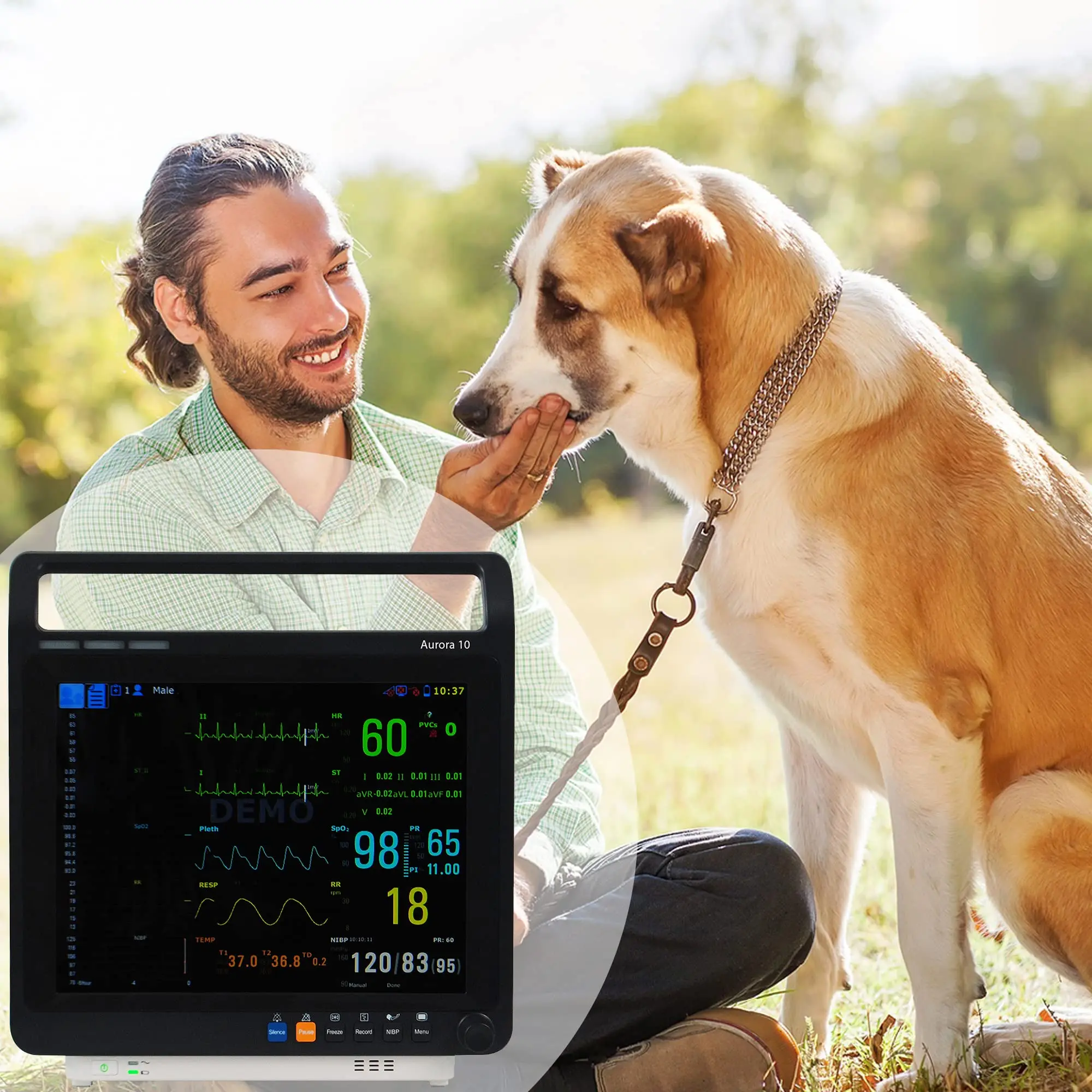 Veterinary Patient Monitor Multiparametric Signos Vitales 6 Parameters, Can be Controlled Suitable for Pet Dog, 10.4 Inch Screen