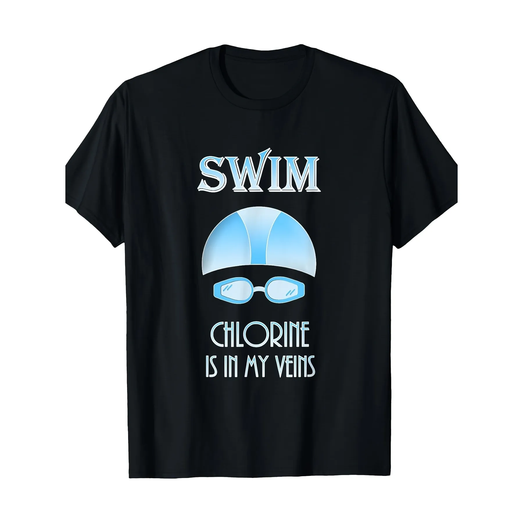 Chlorine In My Veins Swimmer Graphic T-Shirt Breathable Cotton Tee for Adult Men